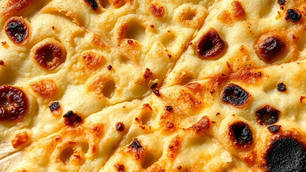Close-up of pizza crust cross-section showing open crumb structure with irregular air pockets, golden-brown exterior, and charred spots from coal-fired oven