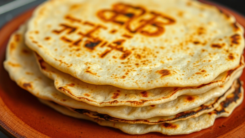 Close-up of freshly grilled corn tortillas with charred edges stacked on a warm plate, steam rising, showing texture and color variation from proper griddle cooking