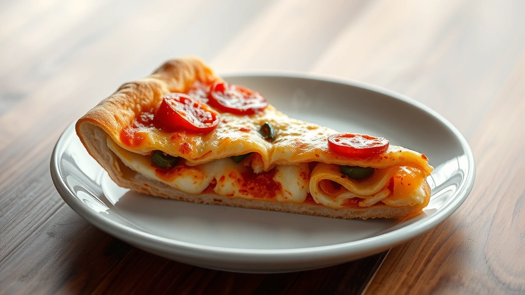 Artfully plated wood-fired pizza slice on white ceramic plate, showing cross-section of perfectly chewy interior with visible air bubbles, crispy golden-brown crust edge, melted cheese texture, fresh toppings clearly visible, appetizing steam wisping upward, professional food photography lighting