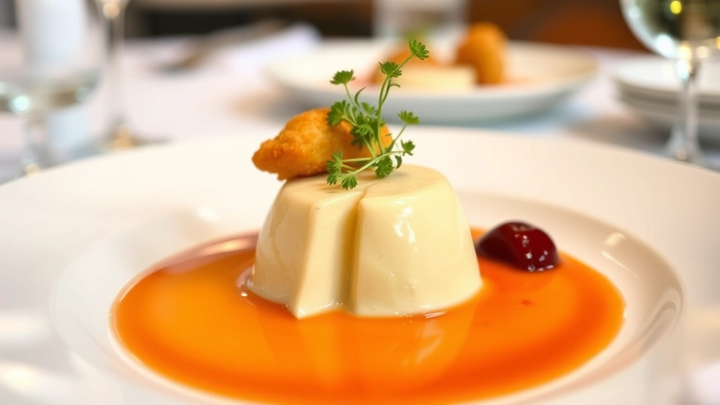 Elegant plated foie gras with golden brioche, cherry gastrique, and microgreens on white ceramic plate, soft natural lighting, fine dining presentation, shallow depth of field, luxury restaurant setting